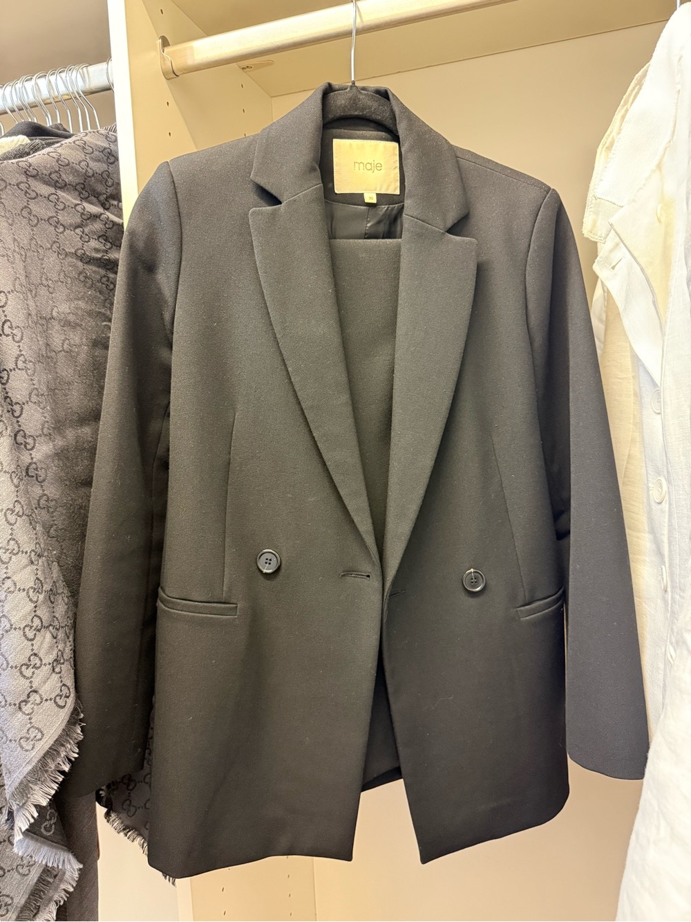 Maje Black Double-Breasted Tailored Blazer